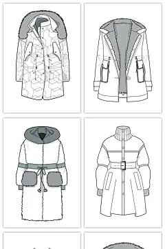 24款 时尚女装棉服羽绒款式图服装设计AI矢量素材