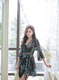 ▼SonYoonJoo▲160429图片_BP更新(波西米亚墨绿印染轻熟雪纺裙)