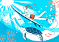 海龟美女 淡彩手绘 水上竞技  休闲运动插图插画设计PSD tid050t003008