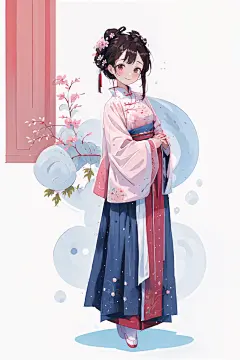 扁平风格古典高雅汉服女生人物插画