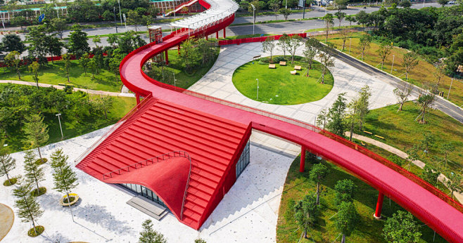 an elevated red path...