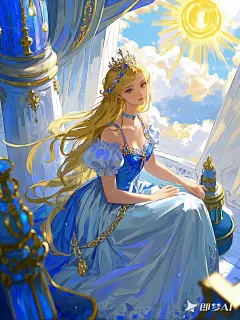 优美壁纸希腊女神 公主  皇冠  礼服 王座  光影   手绘  插画  二次元
