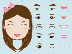 卡通可爱的女孩人物表情包设计元素孤立矢量插画