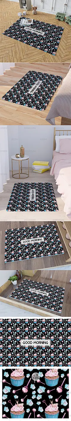 北欧INS风网红手绘小鹿蛋糕地垫脚垫地毯图案