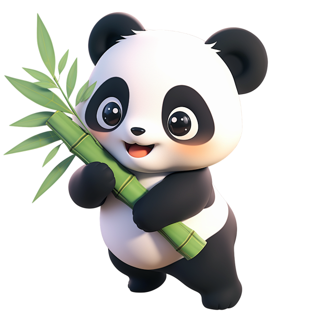 千库网_抱着竹子3d卡通元素可爱熊猫_元...