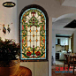 定制拱弧形彩色教堂艺术欧式复古典玄关隔断屏风落地门窗镶嵌玻璃