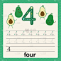 Number 4, card for kids learning to count and to w