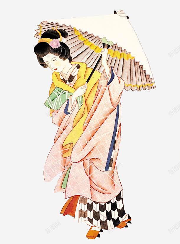 撑伞的日本和服仕女 元素 免抠png 设...