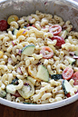 Lighter Summer Macaroni Salad with Tomatoes and Zucchini