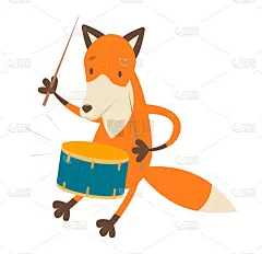 一只可爱的狐狸用爪子敲着鼓