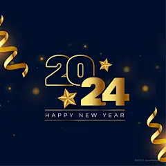 矢量卡通手绘2024龙年元素五角星金色丝带飘带