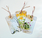Botanical Floral Handmade Tags,  Bookmarks, Scrap booking , Planner or Junk Journal Embellishments PE250 : A set of 3 handmade tags. Made using paper pages from an old botanical flower book from the 1960s.  Each tag has been hand cut and aged further with