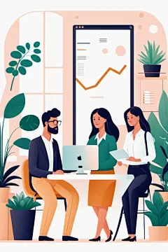 AI数字艺术扁平风商务办公场景插画-众图网