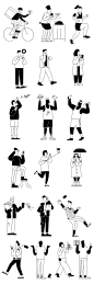 流行线性黑白人物日常生活办公运动插画AI、SVG、PNG格式素材-淘宝网