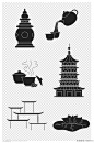中国风杭州西湖雷峰塔茶矢量装饰元素素材