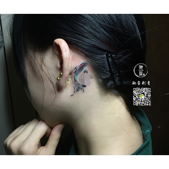 驰玺刺青 work by 旭 QQ微信：965240021 #北京纹身#丰台纹身#耳后纹身#鱼纹身#小清新纹身#适合女孩的纹身#水墨纹身#纹身 ...