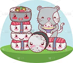 食品,动画片,猫,可爱,可爱的,寿司,自然美,餐馆,动物,草图