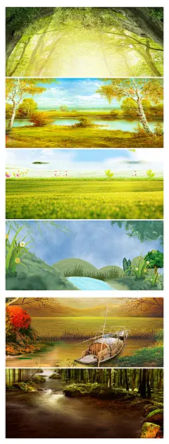 大自然环保手绘绿色梦幻森林大自然海报banner背景