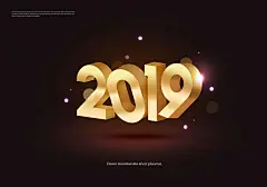 2019数字字体设计3D立体艺术字元旦猪年快乐年会海报背景PSD素材-淘宝网