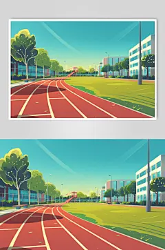 AI数字艺术扁平风校园球场操场插画-众图网