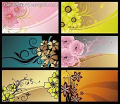 花朵线条卡片背景素材花边|花边素材|花朵|花纹|花纹素材|花枝|卡片背景|绿色花朵|名片背景|名片素材|矢量素材|线条|线条名片|叶子