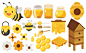 蜂蜜行业蜂巢蜜蜂，蜂蜜，罐子，产品矢量图素材