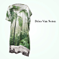 Dries Van Noten 原始森林图案绿色连衣裙，清新~