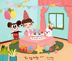 儿插宝宝2周岁生日快乐手绘
