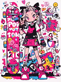 midjourney街头滑板女孩可爱涂鸦