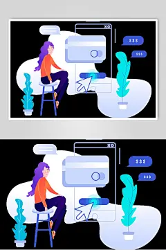 时尚唯美简约人物场景插画矢量素材-众图网