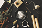 Christmas concept flat lay on blackboard