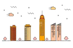 卡通手绘房屋 城市建筑 楼群   - 源文件下载【酷图网】卡通手绘房屋,城市建筑,楼群,城市线条,线条城市,线条建筑,城市剪影,矢量城市,卡通街景,城市插图,城市天际线,城市简图,