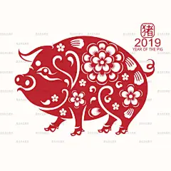 2019新年设计元素猪年剪纸金猪贺岁猪年窗花玻璃贴ai矢量eps素材-淘宝网