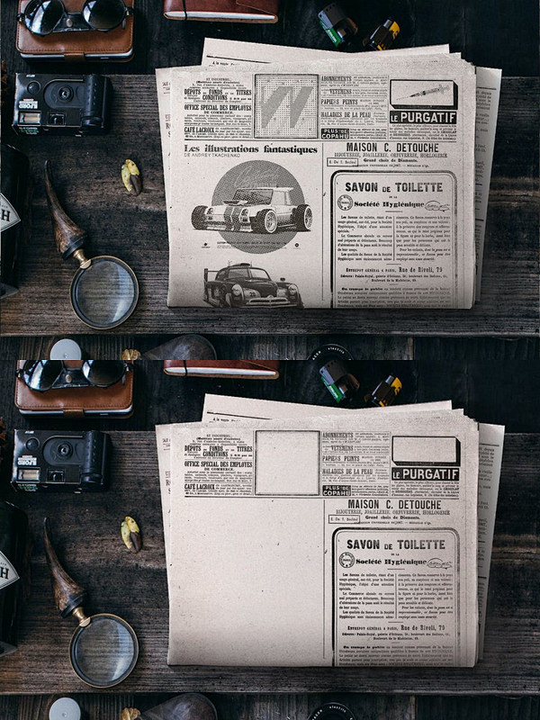 复古旧印刷报纸样机模板 (PSD)