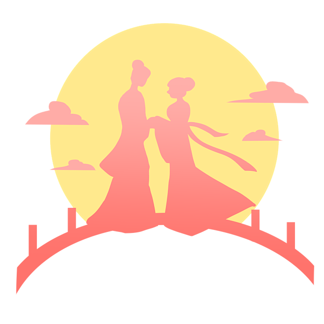 粉色渐变剪影七夕情侣牛郎织女鹊桥相会