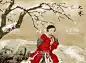 游玩赏雪  - 源文件下载【酷图网】赏雪,美女,漫画,侍女,悠闲,女子,优雅,文化,大寒,节气,