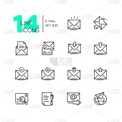 成一排,计算机图标,电子邮件,高雅,线条,背景分离,信函,简单,现代,想法