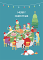 阖家团圆 火鸡蛋糕 圆桌共饮 圣诞快乐 圣诞插图插画设计AI ti441a1207