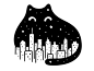 午夜猫标志人物猫画插图涂鸦天际线城市曼哈顿纽约猫