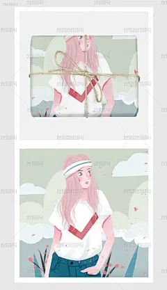 绿色甜美女孩绘本手绘卡通艺术插画数码3C马克杯