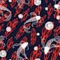 Elegant hand drawn koi fish seamless pattern, japa