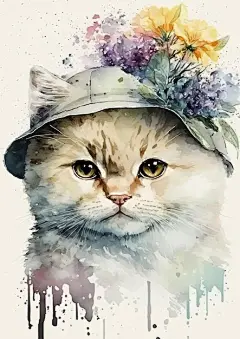 水彩风格安哥拉猫艺术插画矢量图设计素材