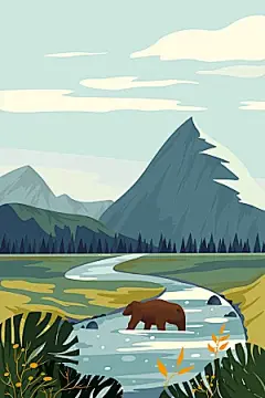 扁平风手绘风景插画模版