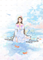 秋天海边少女（多图）_白兰插画师__插画师作品_涂鸦王国gracg.com