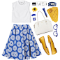 A fashion look from June 2014 featuring shirts & tops, high waisted skater skirt and hippie shoes. Browse and shop related looks.