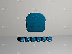3D插画的汉堡图形和文字制作的金属骰子字母的相关含义的概念和表示。食物和背景