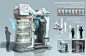 Sci-fi  vending machine., su An : A medical vending machine that sells a wide variety of products such as treatment and improvement of the body's functions.
When a consumer buys a product, they inject it into the customer's arm with a syringe
