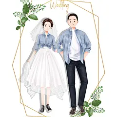 婚礼请柬请帖喜帖邀请函手绘结婚纱照片插画情侣定制卡通漫画头像-淘宝网
