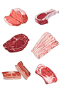 手绘红色肉类食材图免扣元素