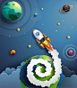 Premium Vector | Paper art style of rocket flying in space, start up concept_